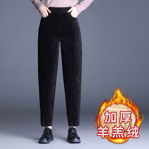 穿加绒女裤妈妈裤子秋冬季中年妇女库子婆婆装气质乐卉 黑色(加厚羊羔