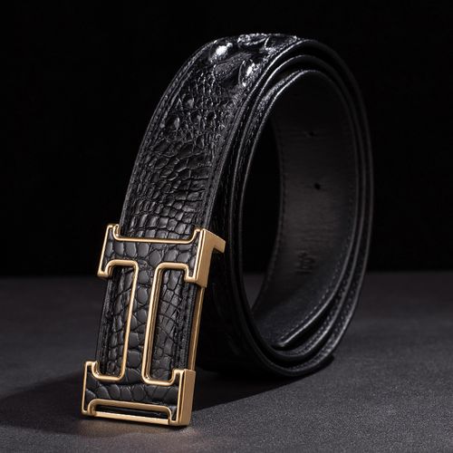 鳄鱼皮带男士正宗泰国鳄鱼皮腰带平滑扣无头内扣皮带商务潮流时尚 pt