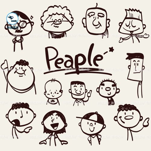 卡通可爱手绘简笔画老人男孩头像插画装饰手账ai矢量