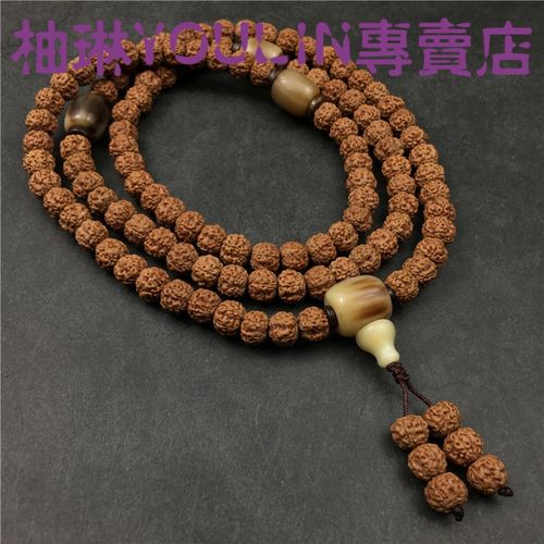 精选108颗小金刚菩提子项链复古天珠吊坠男佛珠配饰虎斑菩提装饰 生日