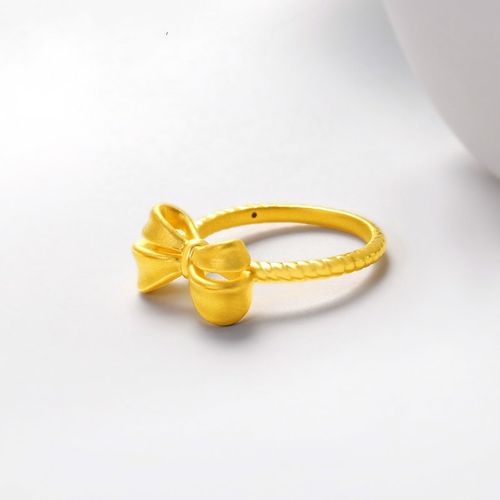 玉相伴 黄金戒指蝴蝶结款999足金3d硬金时尚麻花女式指环送足金首饰