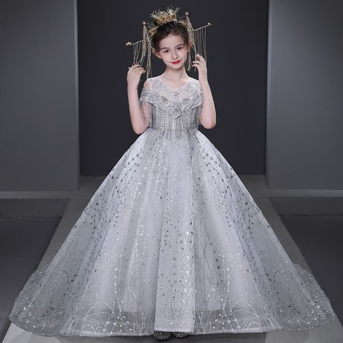 儿童礼服公主裙高端女童婚纱裙小女孩洋气走秀拖尾主持钢琴演出服