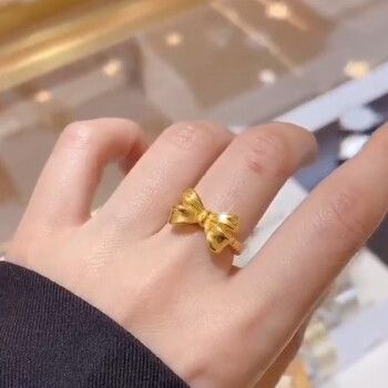 【顺丰速运】瑞诺 黄金蝴蝶结戒指女士3d硬金迪士在逃公主结婚戒指999