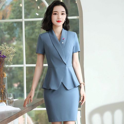 时尚短袖工作服夏季正装套装气质新款西服女士西装2021面试