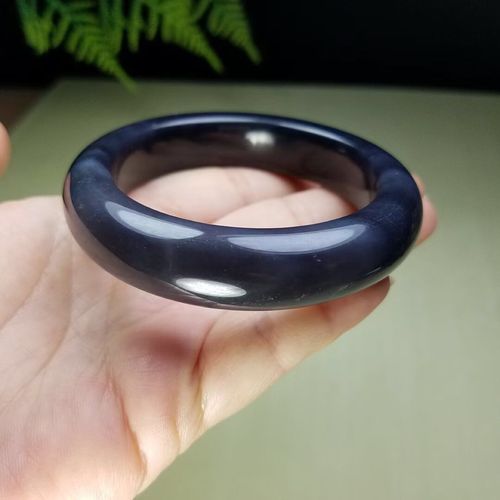 纯天然青海料和田玉烟紫手镯帝王紫玉镯烟紫色镯子55圈口带证书