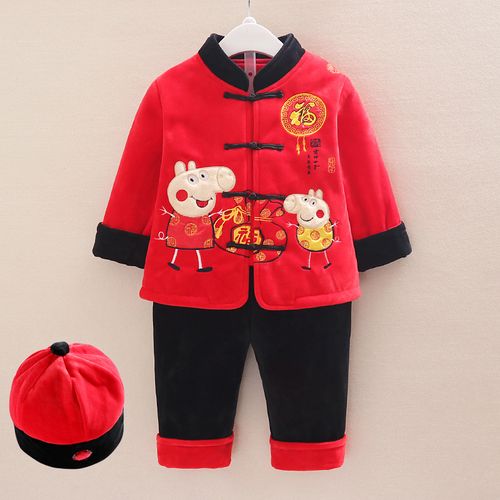男宝宝唐装童装冬装男童周岁生日礼服1-4岁女宝宝新年中国风套装