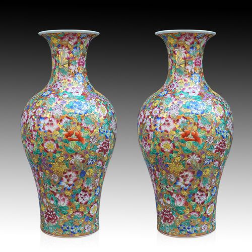 景德镇陶瓷器高档欧式珐琅彩花瓶现代时尚落地客厅装饰电视柜摆件