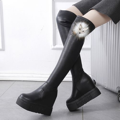秋冬季厚底坡跟大腿靴瘦腿弹力靴内增高长筒过膝长靴高筒靴女靴子
