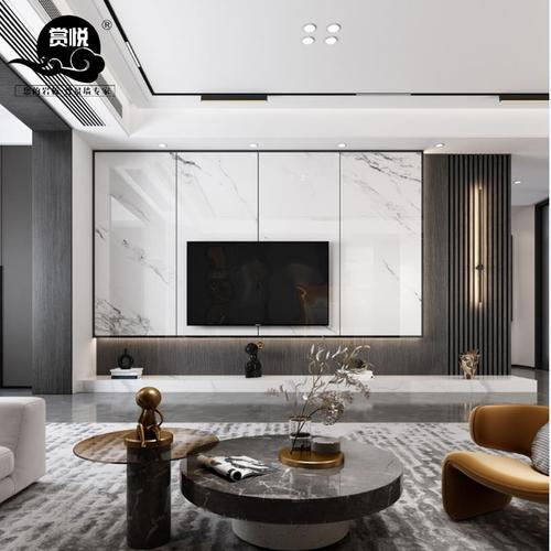 瓷砖电视影视墙客厅岩悬空大板石材背景墙大理石现代轻奢电视墙板