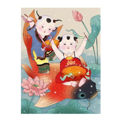 锦鲤年画福娃宝宝喜庆吉利海报制作客厅房间酒店贴画墙画2
