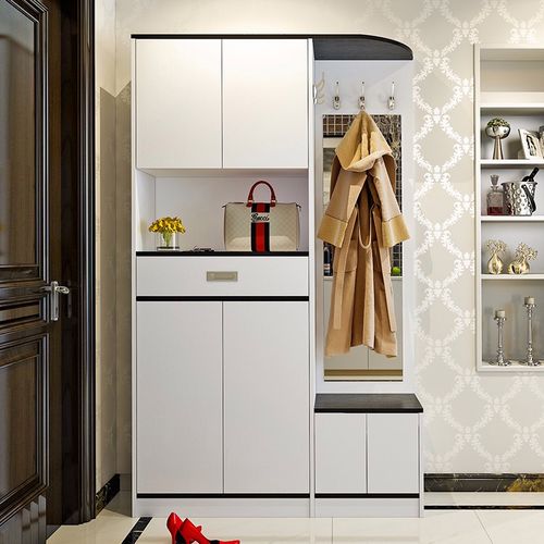 柜玄关柜挂衣穿衣镜一体多功能换鞋凳定制经济型入户鞋柜衣帽柜组合