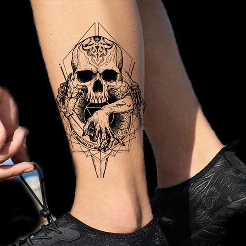 暗黑系纹身贴骷髅纹身贴半臂防水男女大图死神霸气酷炫黑白骷髅图腾