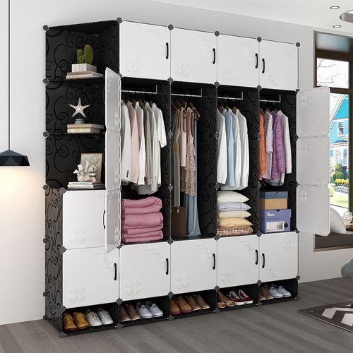 简易衣柜家用卧室出租屋塑料衣橱自由组装挂衣架落地立式衣物柜子