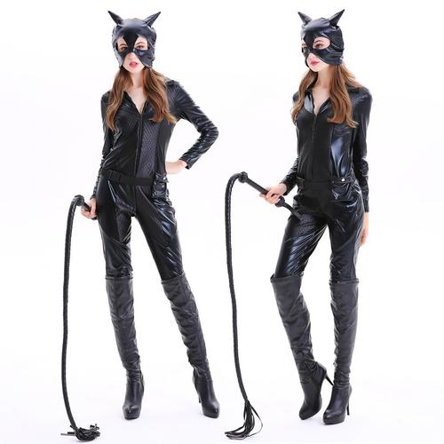2018年新款欧美游戏pu仿皮网眼连体猫装性感紧身猫女郎服装分码yc