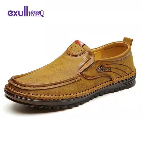 exull/依思q 真皮牛皮男鞋复古休闲豆豆鞋懒人开车一脚蹬凉鞋男