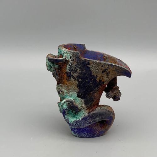 精品古玩收藏 老琉璃 旧藏战汉琉璃古龙杯 高古琉璃 保存完好