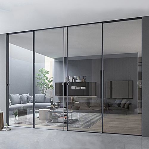 极简轻奢客厅阳台吊趟钛镁合金窄边吊轨玻璃门三联动推拉移门定做