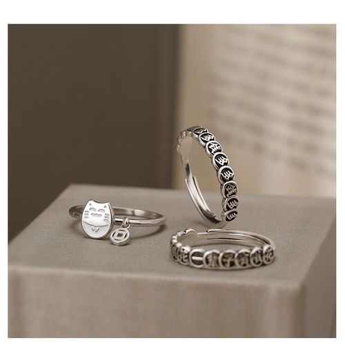 925泰银复古戒指女ins潮时尚个性指环戒指小众设计网红钱多多指环