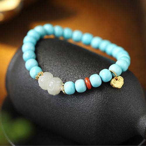 皇家天选【遁】天然原矿高瓷绿松石手串999如意饰品女