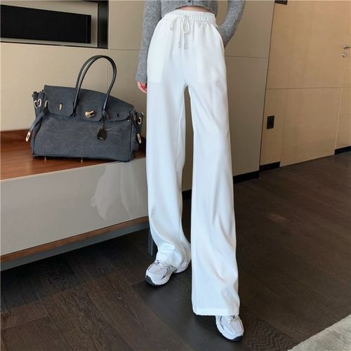 白色裤子女秋季新款高腰显瘦阔腿坠感ins宽松休闲直筒运动裤子女