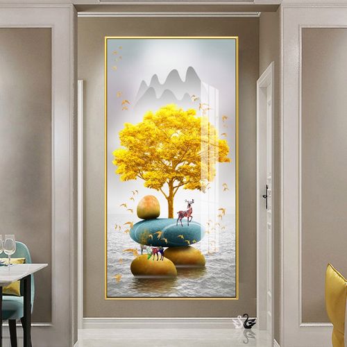 轻奢入户玄关装饰画进门客厅走廊过道挂画现代简约竖版玄幻墙壁画