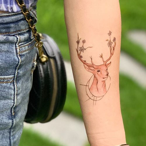 小鹿纹身贴 ins纹身贴 小清新纹身贴 性感纹身贴纸梅花鹿纹身贴