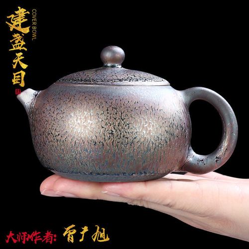 柴烧茶壶单壶天目釉窑变手工建盏泡茶壶铁胎收藏单壶