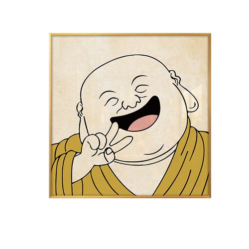 茶室挂画简约  弥勒佛笑佛餐厅装饰画壁画客厅挂画墙画书房茶室背景墙