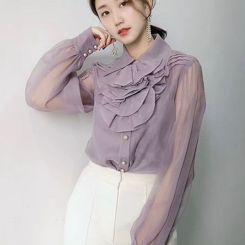 哥弟阿玛施新女装法式宫廷复古洋装衬衫女长袖荷叶领雪纺上衣春秋