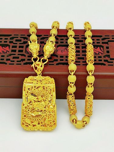 越南沙q金项链男士正品999仿黄金链子加粗纯金色关公