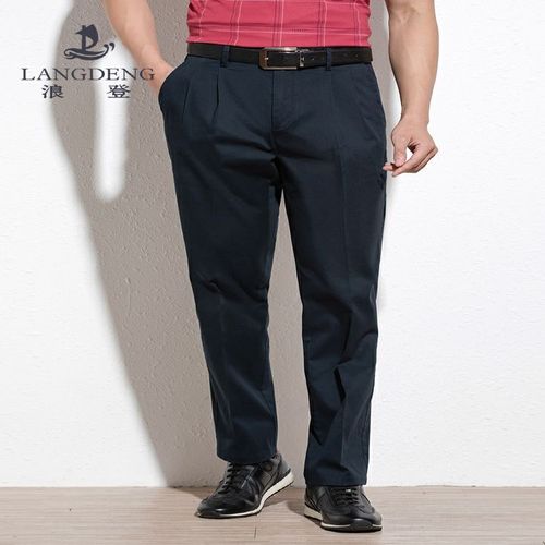 浪登品牌双褶休闲裤男直筒宽松男装百搭夏季薄款中年爸爸长裤子
