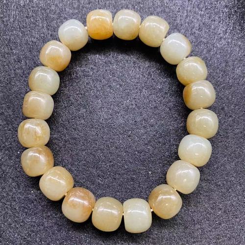 和田玉飘糖色糖玉老型珠手串 糖玉男女款玉石糖白俏色手链珠链