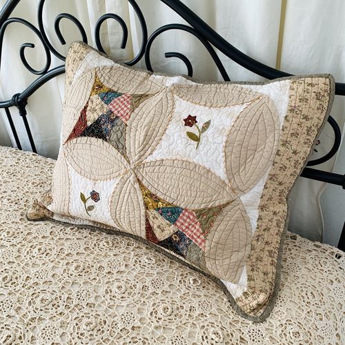 纯棉枕头套外贸原单出口绗缝全棉枕袋欧式絎缝手工刺绣花拼布枕套