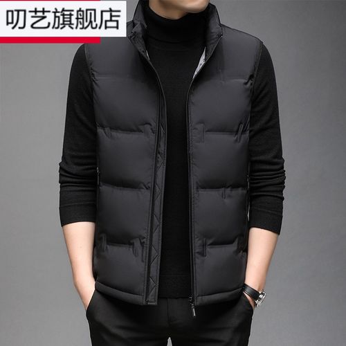 比音黑色勒芬羽绒服马甲男冬季无袖马夹立领鸭绒背心中青年男士保暖