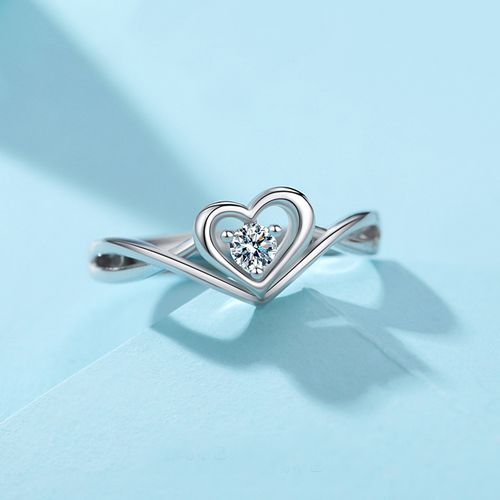 s925纯银爱心戒指女表白镶钻日韩怦然心动指环开口食指戒心形礼物