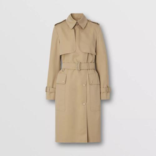 包邮包税】 burberry 21年秋冬 女士 格纹裁片棉质嘎巴甸 trench 风衣