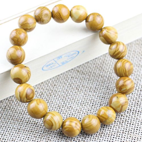 厂家直销木化石手串圆珠玉石饰品木纹石男女情侣手链地摊直播货源