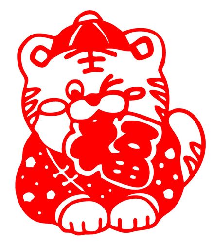 e053老虎年福字门贴新年装饰品福字贴动物窗花新年贴纸剪纸成品