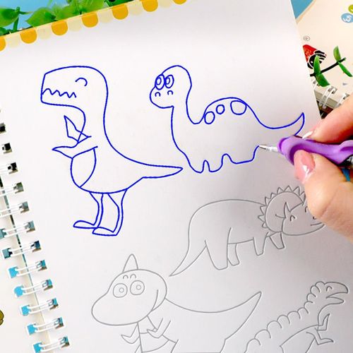 儿童恐龙凹槽画画本幼儿园初学者手绘简笔画描红画宝宝启蒙绘画本