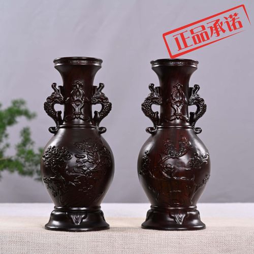 梅兰竹菊花瓶 手工木雕刻复古摆件 创意中式家居礼品木质工艺品