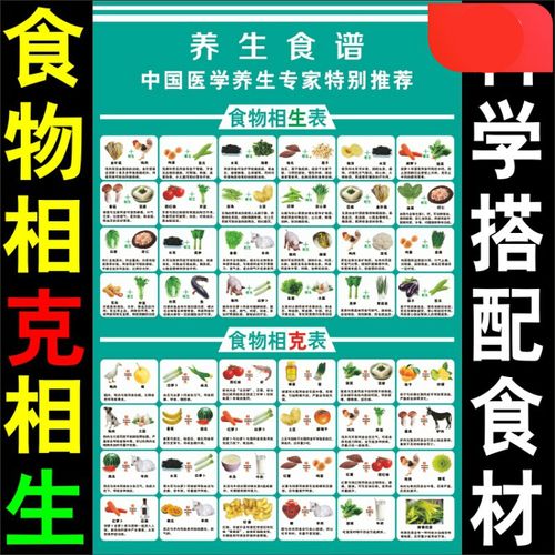 食物相生克挂画 日常生活蔬菜食物食材相生相克表饮食健康科学家庭小