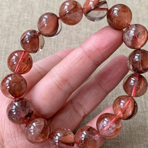 新货巴西天然原色红胶花手链红鸩羽矿种红幽灵水晶饰品手串礼物女