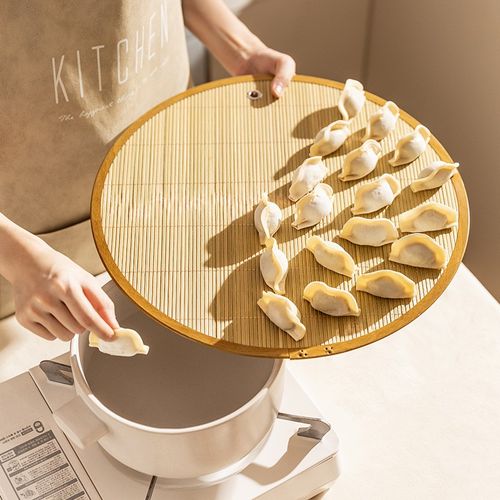 摩登主妇放饺子盖帘水饺子帘家用圆形竹制饺子托盘不粘饺子篦子 40cm