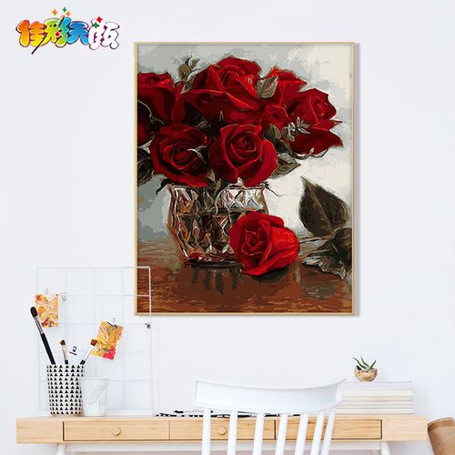 佳彩天颜 数字油画diy填充色红色玫瑰花植物手绘花卉