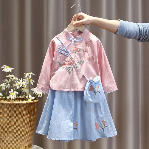 女童古装汉服儿童唐装裙短袖薄款中国风套裙春夏小女孩复古女童装