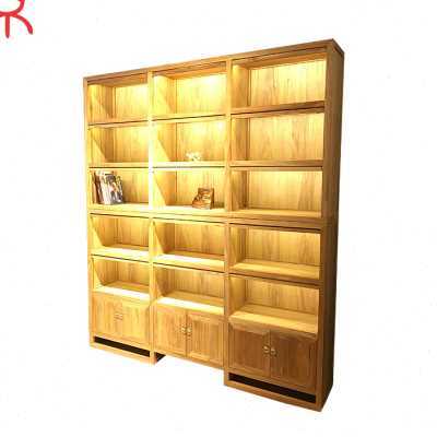 京作实木展示柜新中式茶叶店货架老榆木书架普洱茶饼展架定制书.