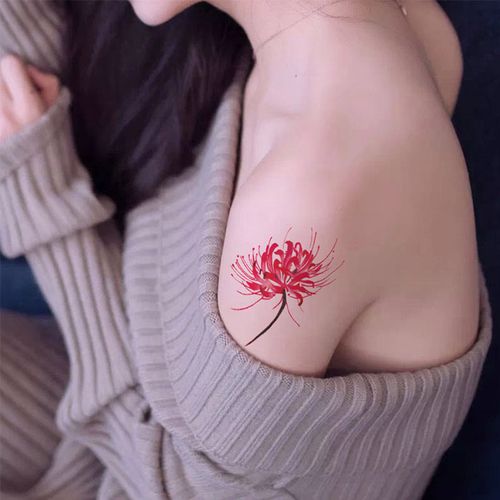 彼岸花纹身贴防水女仿真持久红色曼珠沙华文身贴纸