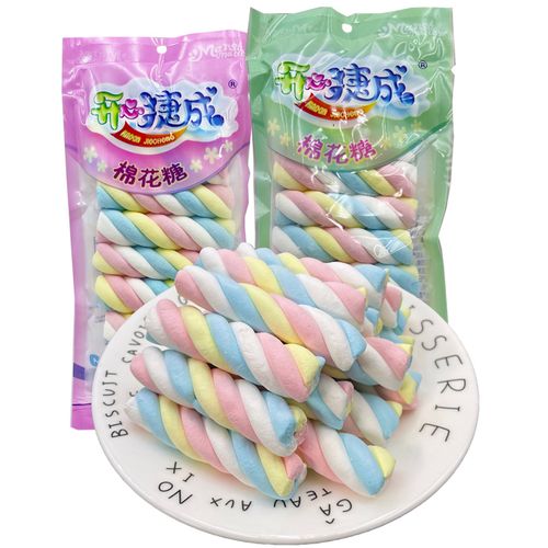 儿童创意七彩麻花条状棉花糖软糖奖励小孩分享童年怀旧休闲零食批