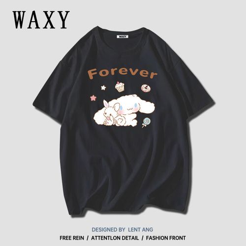 waxy短袖纯棉t恤女2022年新款宽松百搭学生慵懒风女装上衣服ins潮