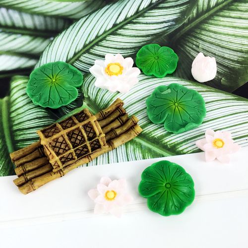 立体蓝色海洋小鱼荷花荷叶diy手工水晶滴胶摆台树脂配件微景观饰